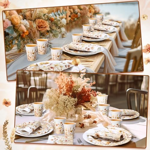 Funnymoom 250 Pcs Fall Floral Paper Plates Napkins and Cups Serves 50 - Image 5