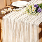 Ivory White Cheesecloth Table Runner Boho Wrinkled Gauze Table Runners by Jimtx