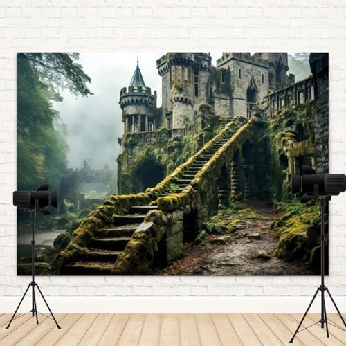12x6ft Mysterious Castle in The Forest Backdrop Enchanted Forest Vintage Medieval Castle Photography Background Fairy Tale Wonderland Party Banner Decorations Kids Portrait Photo Booth Prop - Image 4