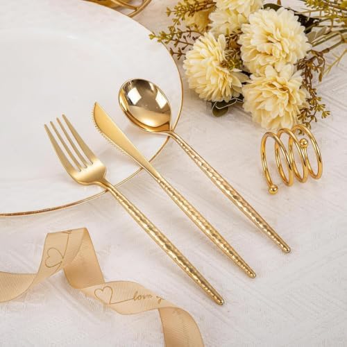 WELLIFE 300 Pcs Gold Plastic Silverware,Plastic Utensils Heavy Duty - Image 4