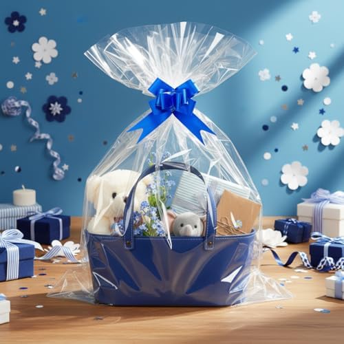 Wonderjune Empty Baskets for Gift Leather Thanksgiving Gift Bags, Blue - Image 6