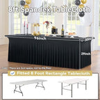 12 pk Black Spandex Tablecloth 8ft with Ruffled Skirt,Wrinkle Free High Stretch Fitted Tablecloths for 8 Foot Rectangle Tables,Pleated Elastic Spandex Table Covers 8ft for Parties Wedding Banquet - Image 4