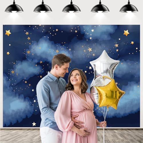 Stars Backdrop Night Sky Backdrop Twinkle Little Star Photography Background Blue Themed Happy 1st Birthday Party Banner Newborn Baby Shower Child Kids Portrait Photo Studio Props 8x6FT Vinyl - Image 3