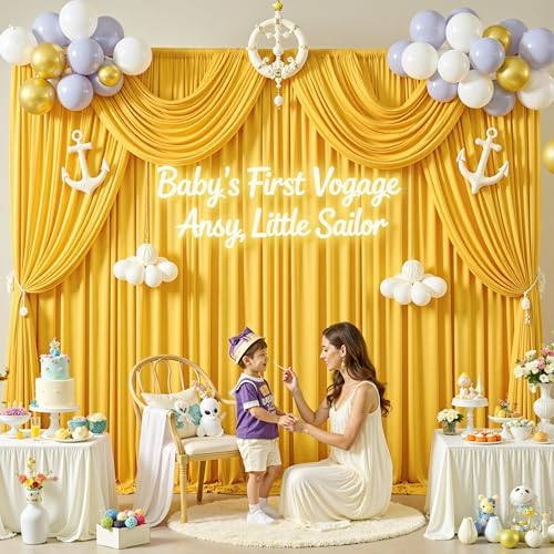 30 ft x 10 ft Wrinkle Free Yellow Backdrop Curtain for Parties, Ginger Polyester Photo Backdrop Drapes,Thick Background 6 Panels 5ft x 10ft for Baby Shower Wedding Birthday Party Backdrop Stand - Image 5