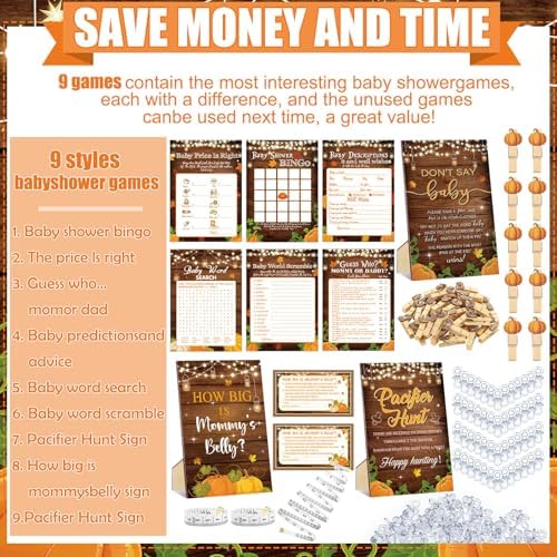 476 Pcs Fall Pumpkin Baby Shower Games, 8 Activities, Pacifier Hunt Games - Image 4