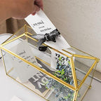 Glass Wedding Card Box with Slot, 12.6 inch Large Clear Card Box Gold Brass Gift Card Storage Box with Lock for Wedding Receptions, Baby Shower, Birthday Party, Bridal Shower - Image 4