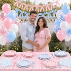 ArtSocket 162 Pack Baby Gender Reveal Party Supplies for 24 Guests, Gingham - Image 7