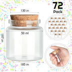 Patelai 72 Pcs Small Glass Jars with Cork Lids, Mini Potion Bottles Bulk Tiny Wishing Vial Spell Jars for DIY Art Crafts Gift Valentine Wedding Birthday Party Favors Decorations (50 Ml) - Image 3