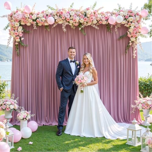 10ft x 10ft Dusty Pink Backdrop Curtain for Parties Rose Wrinkle Free Backdrop Drapes Panels for Baby Shower Birthday Party Wedding Photo Photography Polyester Fabric Background Decoration - Image 2