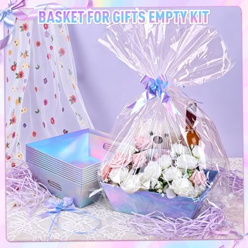 AFOROEOA 10 PACK Laser Gift Baskets for Gifts Empty, 12x10x4” Holographic Iridescent Gift Basket Kit with 10 Bows & 10 Bags - Large Empty Gift Baskets to Fill for Christmas, Weddings, Birthdays, Holiday Gifting Hampers - Image 3