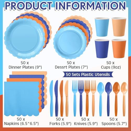 Ziliny 350 Pcs Blue Orange Plates and Napkins Blue Dog Party Supplies - Image 2