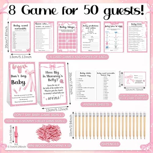 Dunzoom 461 Pcs Funny Baby Shower Games with Prize for Guest Winner, Pink - Image 2