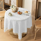 Boho Crochet Cotton Lace Tablecloth Rectangle 60 x 60 Inch White - Image 6