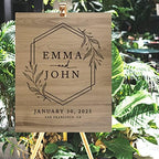 Andaz Press Large Wooden Welcome Sign for Wedding Rustic Welcome Sign 16" x 20" Custom Names Laurel Geometric Wreath Wedding Signage English Oak MDF Wood Finish Wedding Reception Indoor Outdoor Signs - Image 4