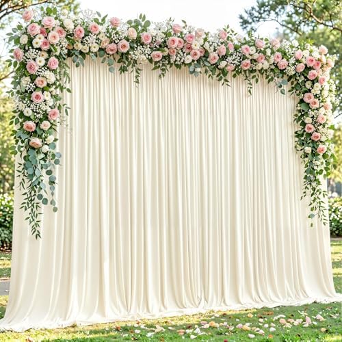 40x10ft Ivory Backdrop Curtain Panels for Parties - Wrinkle Free Polyester Photo Curtain Backdrop Wedding Back Drop Fabric Drapes for Party Decorations Background for Photography - Image 3