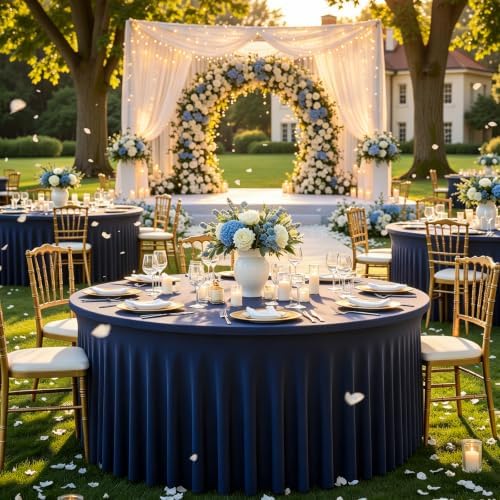 Navy Blue 4PCS Round Spandex Tablecloth for 5FT/60In Inch Round Table - Image 5