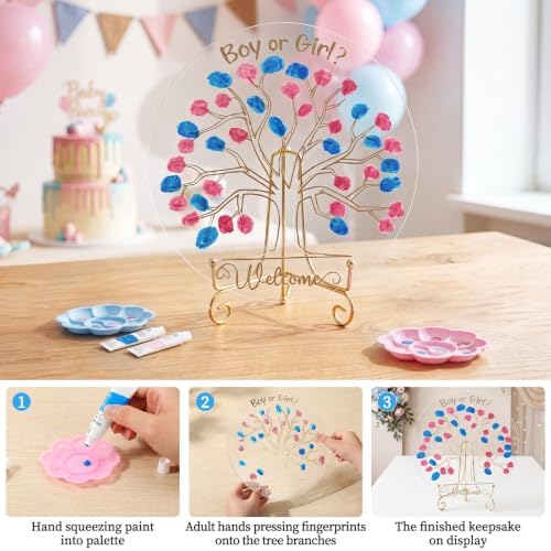 Capoda 80Pcs Baby Gender Reveal Party Favors Kit Boy or Girl Party Supplies Fingerprint Tree Acrylic Sign Team Boy Team Girl Pins Mom Dad Badge Necklaces Silicone Wristbands Decor Supplies Gift - Image 4