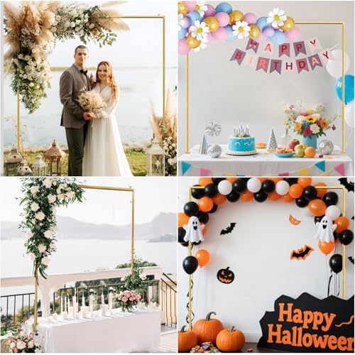 Square Backdrop Stand, Wedding Arch Heavy Duty Adjustable Stand, Over The Table Rod Stand with Clamps, Metal Gold Garden Balloon Frame for Baby Shower Party Decoration - Image 6