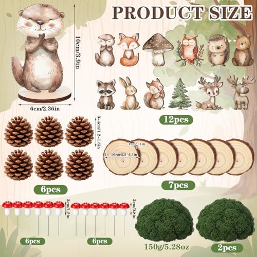 39 Pcs Woodland Animal Table Centerpieces Kit, 12 Forest Animals Wood Cutouts with Wood Rounds Moss Pine Cones Mushroom Decorations for Baby Shower Birthday Party Decor Set Nursery Supplies - Image 3