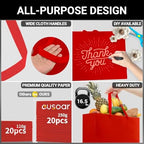 EUSOAR Extra Large Gift Bags, 25pcs 16"x6"x12" Red Thank You Gift Wrap Bags with Handles Bulk, Merchandise Retail Shopping Wrap Paper Business Birthday Party Favor Wedding Shower Bridal Treat Bags - Image 3