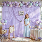 10ft×10ft Wrinkle Free Lavender Purple Backdrop Curtain Drapes, 2 Panels 5ftx10ft Sheer Tulle Chiffon Backdrop Panels Curtains for Wedding Baby Shower Birthday Party Stage Photo Home Decorations - Image 3