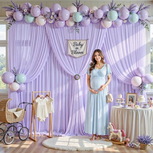 20ft×10ft Wrinkle Free Lavender Purple Backdrop Curtain Drapes, 4 Panels 5ftx10ft Sheer Tulle Chiffon Backdrop Panels Curtains for Wedding Baby Shower Birthday Party Stage Photo Home Decorations - Image 2