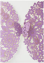 Hosmsua 50PCS Purple Butterfly Quinceanera Invitation Card Kit 5.1x7.3'' Laser Cut Flora Butterfly Invitation Pocket with Envelopes for Bridal Shower XV Anos Wedding Invitation (Purple Glitter) - Image 2