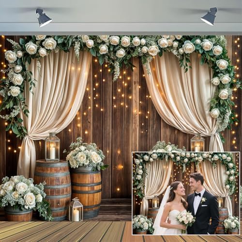 20x10ft Wedding Rustic Barn Door Backdrop Western Wooden Vintage White Rose Floral Photography Background Anniversary Wedding Kids Birthday Bridal Shower Party Photo Shoot Decor Props Decoration by Unknown