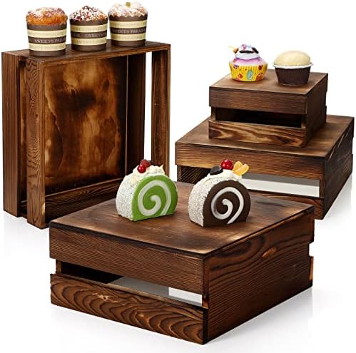 Sieral 4 Pcs Wood Cupcake Stand Dessert Risers for Party,Burnt Wood by Sieral