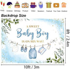 10x8ft Baby Shower Backdrop for Boy, A Sweet Baby Boy is On His Way Banner, Blue Greenery Baby Shower Decorations for Gender Reveal Party, Newborn Photo Background Photography Decor - Image 6