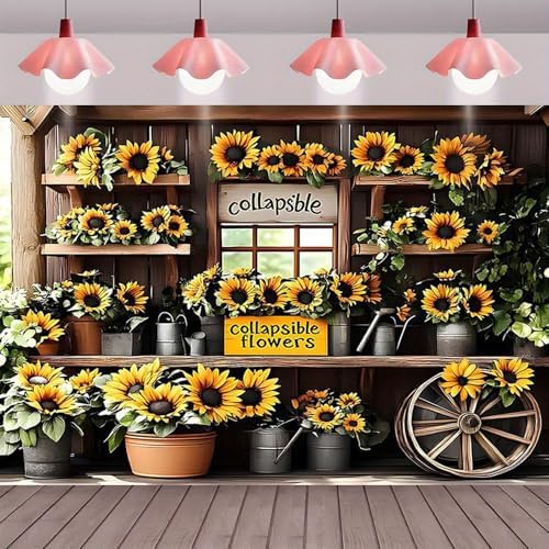 Rustic Sunflowers and Farmhouse Cart Background Sunflower Floral Party Decorations for Homes Gardens Weddings Birthdays Mothers Day Wedding Bridal Shower Versatile Indoor/Outdoor Decor (A, 9x6feet) - Image 5