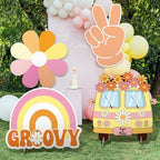 4 Pcs 24 Inch Large Hippie Photo Booth Props Retro Groovy Cardboard Cutout Party Decorations Boho Bus Daisy Peace Sign Hand Rainbow Frame Backdrop for 60s 70s Hippie Baby Shower Party Supply by Unknown