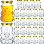 Patelai 24 Pack 9.5 oz Glass Bear Shaped Honey Jars with Lids Reusable Small Tilted Bear Glass Bottles Containers Dispenser for Candies, Birthday Wedding Party Favors(Classic, Gold) by Patelai