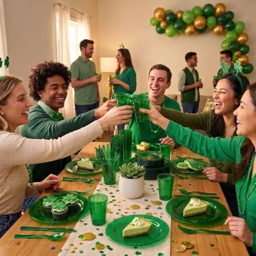 COLOSUS 216PCS Green Plastic Dinnerware Sets for Birthday, Wedding, Party. - Image 6