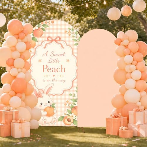 2PCS Peach Baby Shower Arch Backdrop Cover 6ft 7.2ft - Image 4