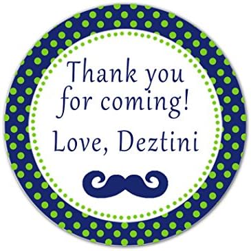 40 Stickers Mustache Thank You Party Favor Label Baby Boy Shower Birthday Gift Label Blue Green by Unknown
