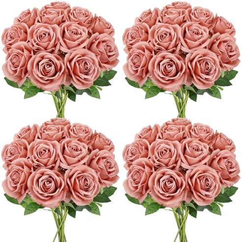 48 PCS Dusty Roses Artificial Flowers, Silk by DIYDOFUN