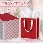 Yeaqee 50 Pack Metallic Paper Gift Bag Bulk with Handle, Red, White - Image 2