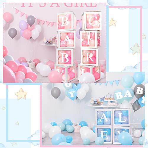 Geyee 8 Pcs Clear Balloon Box with Letters, Baby Shower, White - Image 3