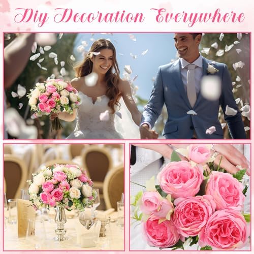 Geosar 8 Bundles Artificial Peonies Flowers,Pink, Champagne - Image 6
