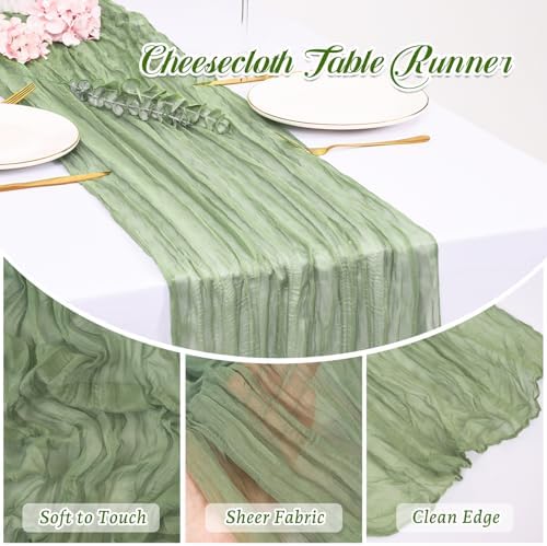 12 Pack Sage Green Cheesecloth Table Runners 21x120 Inch Boho Gauze Table Runner 10FT Long Rustic Sheer Green Table Runner for Baby Shower,Wedding,Party,Birthday,Home Table Decor - Image 5