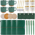 Baby Shower Prizes for Game Winners Baby Shower Games Prizes Ceramic Mugs with Metal Spoons Woven Coasters Notebooks Scented Candles Gift Bags Wedding Bridal Shower Favors for Guests (4, Green) by WishFond