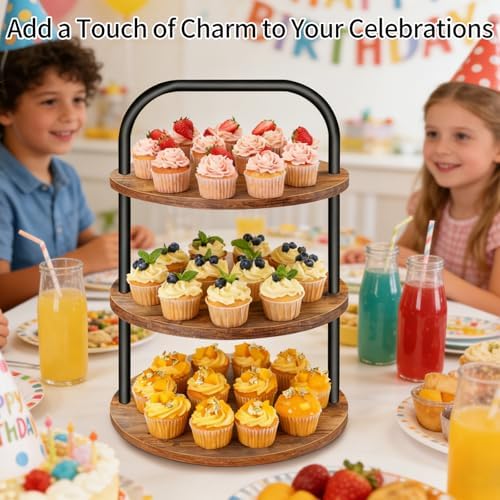 Cupcake Stand, 360° Rotating Wooden Cupcake Stand 3 Tier Large Dessert Table Display Set Cupcake Tower Tiered Tray Stand Serving Tray for Party Supplies Vendor Display Farmhouse Decor (2 Pack) - Image 6