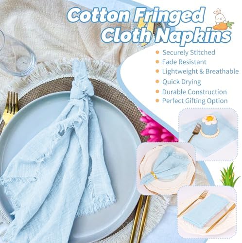 Showgeous 30 Pack Light Blue Cloth Napkins with Fringe, 16x16 inch - Image 5
