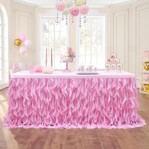 leegleri 9ft Baby Pink Tutu Table Skirt Tulle Table Skirt for Rectangle&Round Tables,Tutu Ruffle Tablecloth for Princess Girls 1st Baby Girl Birthday Party,Baby Shower Decoration,Gender Reveal by LeegleriTableSkirt