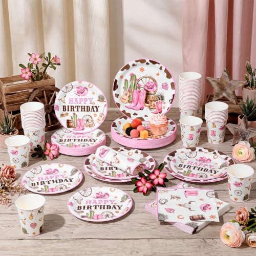Pickmesh 250 Pcs Cowgirl Birthday Party Decoration Pink Plate Serve 50 - Image 6