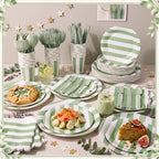 Mimorou 175 Pcs Sage Green and White Striped Party Tableware for 25 - Image 2