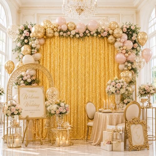 Gold Glitter Sequin Backdrop Curtains 8ftx8ft Photo Drapes - Image 2