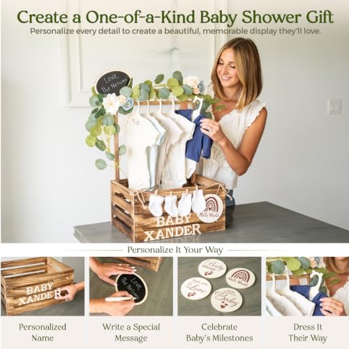 Wooden Baby Shower Crate Closet,Personalized Baby Shower Basket, Burnt Wood - Image 4