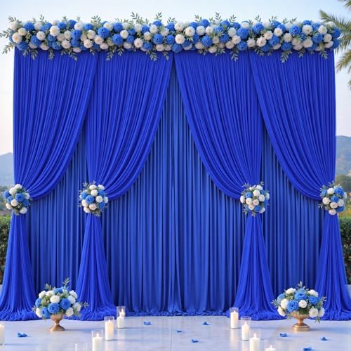 Royal Blue Tulle Backdrop Curtain for Parties Wedding,10ft x 10ft Wrinkle Free Curtain Backdrop,2 Layer Drapes for Backdrop,Polyester Wedding Back Drop for Bridal Shower Birthday Baby Shower by Shillance